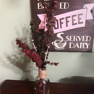 Rustic Glass Vase with Burgundy Accents